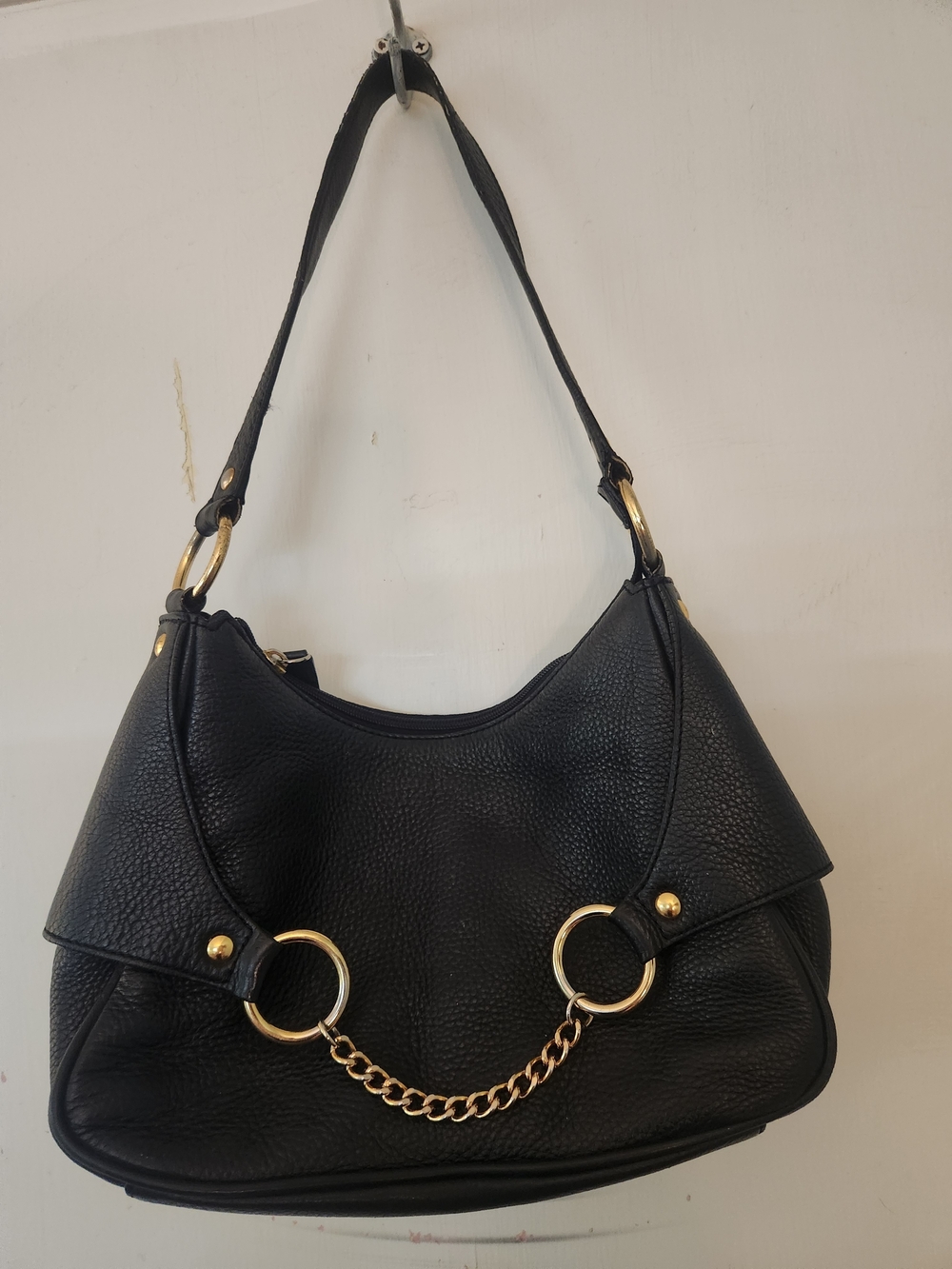Kate Landry Black Shoulder Bag with Gold Chain Accents